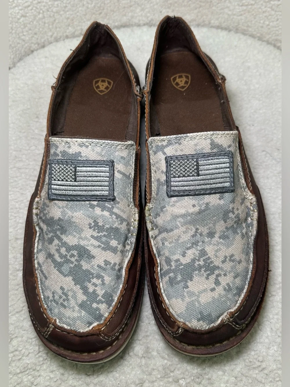 Ariat Cruiser Brown Leather Camo American Flag Slip On Loafers Comfortable 9.5